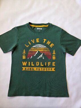 Bass Outdoor Wildlife Boys T-Shirt(size S 8)- Green